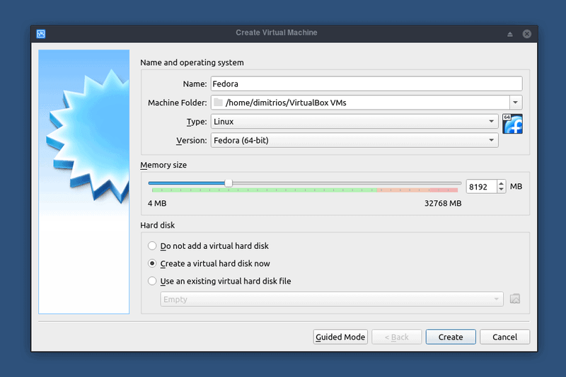 1創建Vm Fedora