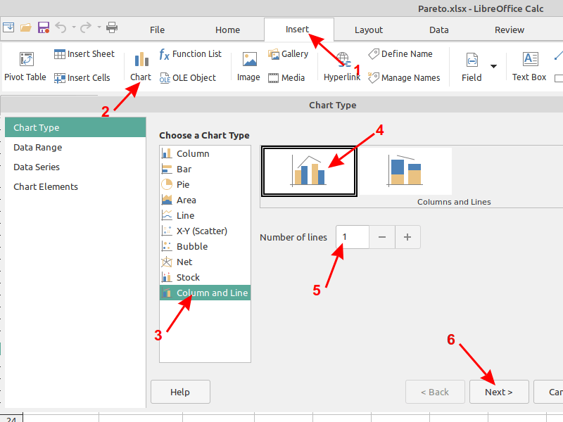 在LibreOffice電子表格Calc中(zhōng)輸入圖表