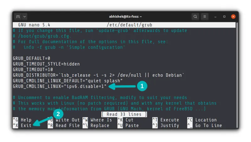 通過 GRUB 禁用 IPv6