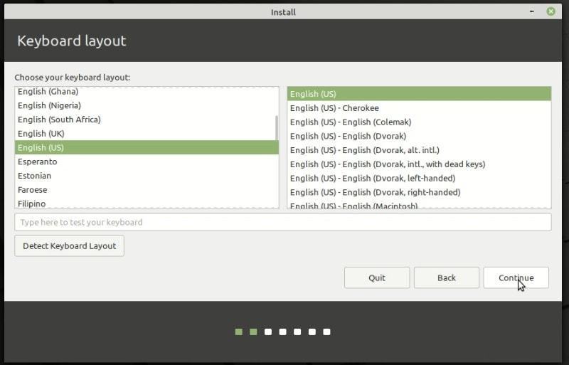 鍵盤布局選擇Linux Mint